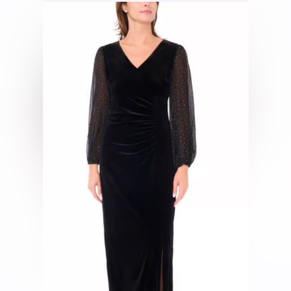 Elegant Black Evening Dress MSK Velvet Long Dress with Slit Worn Once